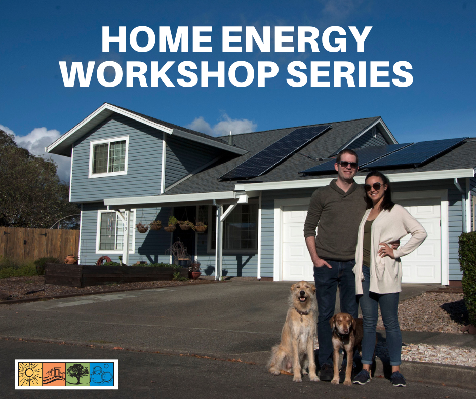 family in front of home with solar panels