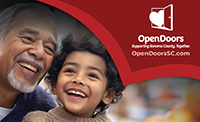 Open Doors logo with photo of man and child smiling